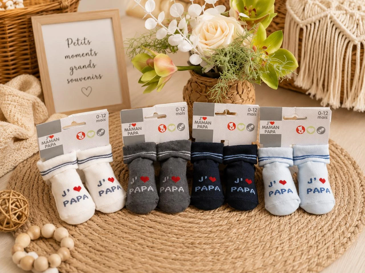 Lot de 4 paires de chaussettes bébé j’maman papa neuve